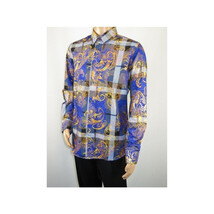 Mens Stacy Adams Fancy Foil Metallic Print Sports Shirt Stage Singer 4943 Blue image 3