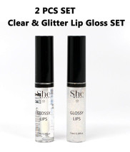 Clear &amp; Glitter Shimmer Lip Gloss Polish Lip Shine Lip Oil Topper SET - £3.19 GBP