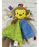 Taggies Monkey Patchkin Baby Blanket Blue Green Yellow Plush Lovey Secur... - $342.12 MXN