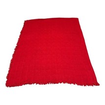Vintage Woven Red Wool Weaved Throw Blanket Edge Fringe 62”x84” Couch Sofa Chair - £37.36 GBP