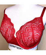 Victorias Secret 38D Unlined Bra Red Lacey Sheer Underwire Full Coverage - £15.70 GBP