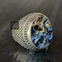 Pietersite Natural Stone 925 Sterling Silver Men&#39;s Ring Turkish Handmade Silver - $112.19