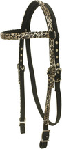 Western Horse Heavy Black Nylon Cheetah Print Browband Headstall Bridle - £12.46 GBP