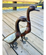 Vintage Brass Standing Mama and Baby Duck with Mother of Pearl Inlay - $74.98