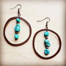 Copper Hoop Earrings w/ Blue Turquoise and Copper - £29.00 GBP