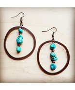 Copper Hoop Earrings w/ Blue Turquoise and Copper - £29.20 GBP