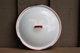 Graniteware Enamelware Lid Primitive Kitchen Tool White Red # - $18.80