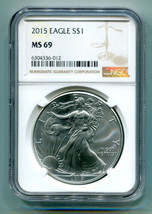2015 AMERICAN SILVER EAGLE NGC MS69 NEW BROWN LABEL PREMIUM QUALITY NICE... - £41.52 GBP