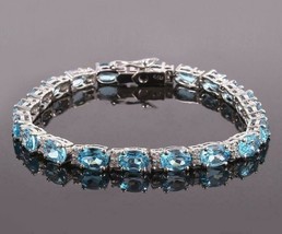 Topacio Azul Suizo Pulsera 5x7MM Ovalado 20CT Tenis Brazalete Plata - £100.06 GBP