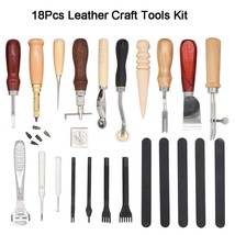 18Pcs Leather Craft Tool Kit Carving Working Set Punch Stitching Sewing Stamping - £21.72 GBP
