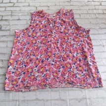 Time &amp; Tru Top Womens Blouse XL Pink Floral Sleeveless Shirt Keyhole Neck - £12.73 GBP
