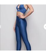 NWT GOOD AMERICAN 3 L Rib Seam Leggings blue workout casual athletic shiny - $908.27 MXN