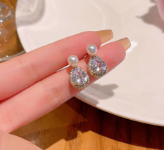 Han exquisite exquisite zircon pearl earrings female niche design sense ... - $19.80