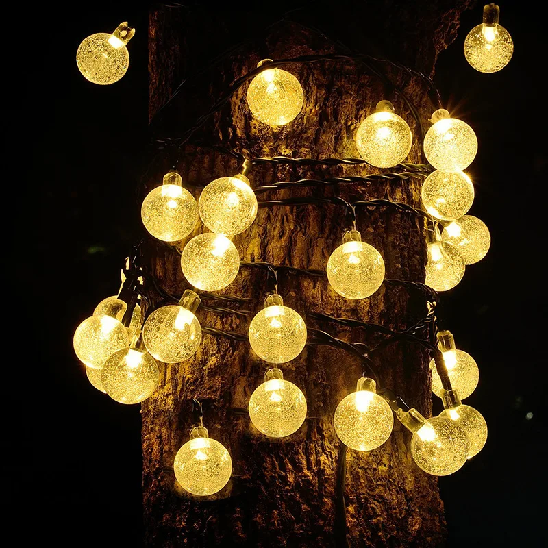 Globe led Solar String Lights 5m 50LED Crackle Ball Outdoor, 8 Modes Fairy Light - £78.26 GBP