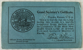 The Grand Lodge of Kansas Grand Secretary’s Certificate Vintage Card Dec 1940 - £10.01 GBP
