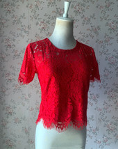 Red Lace Crop Top Outfit Women Custom Plus Size Crop Top Blouse for Wedding image 8