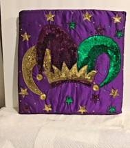 Mardi Gras Purple Pillow With Pgg Sequin Jester Hat - £39.95 GBP