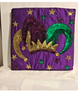 MARDI GRAS PURPLE PILLOW with PGG SEQUIN JESTER HAT - £39.30 GBP