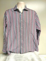 Thomas Dean Button Up Shirt Men&#39;s Large Multi Striped Long Sleeve Pima Cotton - £14.99 GBP