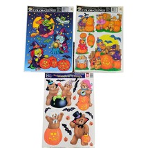 Vintage Halloween Bear Witches Color Window Clings Pumpkins Set of 3 - £11.73 GBP