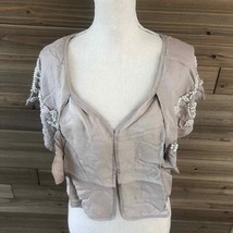 NWT Line &amp; Dot Revolve Tan Linen Top with Pearl Embellished Sleeves Size L - £35.54 GBP