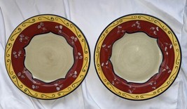 Pier 1 One VALLARTA Set of 2 Dinner Plates 11 1/4” Hand Painted Red Gold... - £17.29 GBP