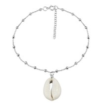 Ocean’s Charm White Coffee Bean Seashell on a Sterling Silver Cable Chain Anklet - £10.65 GBP