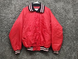 Vintage Butwin Snap Bomber Satin Jacket Adult Large Red USA Made Blank Q... - $32.34