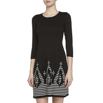 5Twelve Black White Geometric Sweater Knit 3/4 Sleeve Fit Flare Dress LG NWT - £26.72 GBP