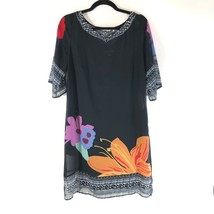 Soft Surroundings Shift Dress Black Orange Hibiscus Floral Sheer Overlay S - £26.74 GBP