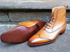 Men&#39;s Handmade Cognac Leather Dress Boots Lace up Custom Jodhpur Boots for men - £192.83 GBP