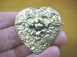 (b-ang-47-2) Cherub angel + wings heart repro Victorian Brass pin pendant - £15.64 GBP