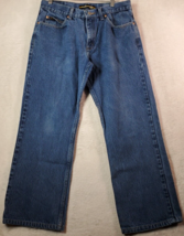 Lee Jeans Mens Size 34 Blue Denim 100% Cotton Pockets Wide Leg Flat Front Logo - £13.39 GBP