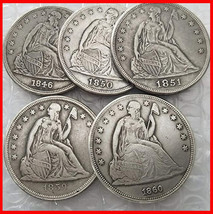 Rare Antique States Full Set 1846-1860 5pcs Seated Liberty Siver Color Coins - £27.89 GBP