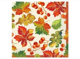 Berries Leaves Fall Thanksgiving 16 Ct Luncheon Napkins - £2.79 GBP