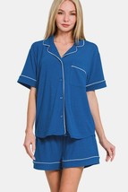 Zenana Button Down Short Sleeve Top and Shorts Lounge Set - $39.84