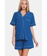 Zenana Button Down Short Sleeve Top and Shorts Lounge Set - $39.84