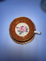 Paragon Lg Cabbage Rose Flower Pink On Maroon Teacup &amp; Saucer Set - £395.68 GBP