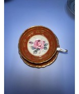 PARAGON LG CABBAGE ROSE FLOWER PINK ON MAROON TEACUP &amp; SAUCER SET - £389.89 GBP