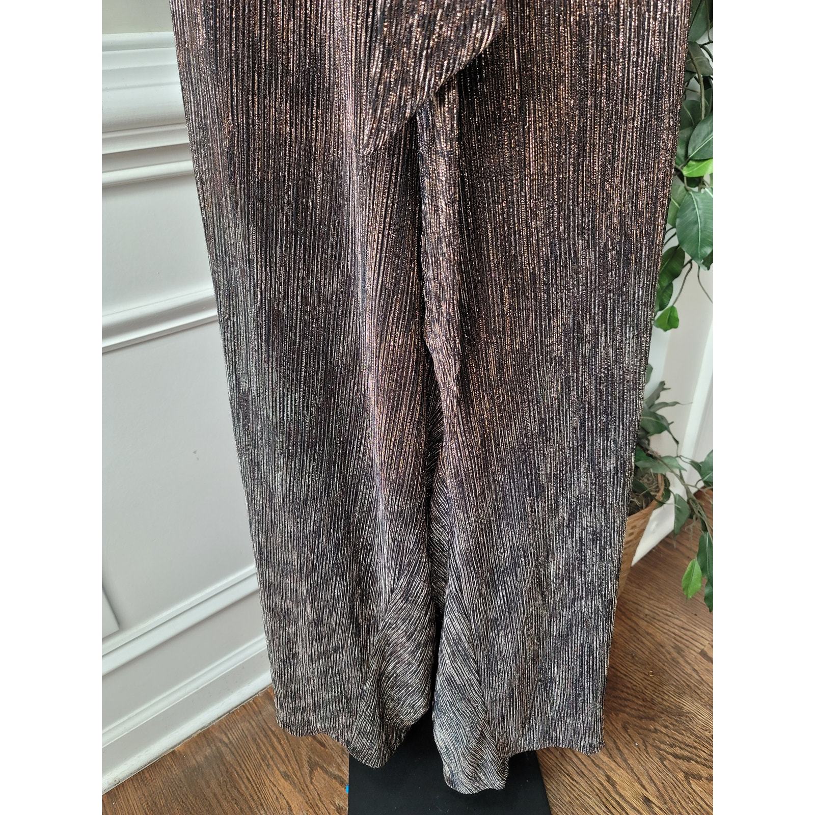 Lane Bryant Jumpsuit Women Size 26/28 Brown Metallic Wide Leg Long Sleeve Belted Item image 6