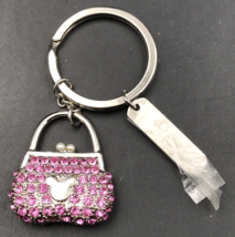 Disney Princess Silver Tone Mickey Purse w/Pink Rhinestones Keychain Bag... - $12.19