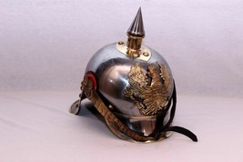 Imperial German Spiked Pickelhaube Officer Helmet- Black Steel &amp; Brass - £52.40 GBP