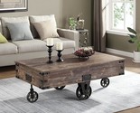 Brown Factory Cart Coffee Table, Vintage Center Table With Wheels For Li... - $543.99