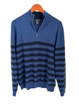Forte Cashmere Blue &amp; Navy Striped 100% Cashmere Half-Zip Sweater Mens XL - $24.75