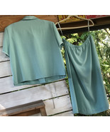 Vtg KORET Skirt Set Sz 18 Aqua Blouse Top &amp; Midi Skirt Wht Embroidery Sh... - £23.10 GBP