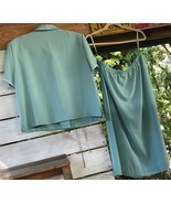 Vtg KORET Skirt Set Sz 18 Aqua Blouse Top &amp; Midi Skirt Wht Embroidery Sh... - $40.33 CAD