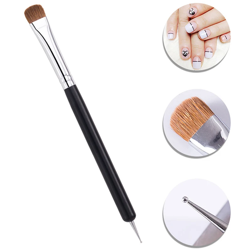 Double End French Nail Art Brush Black Wood Handle With Dotting Gel Acrylic - £8.06 GBP