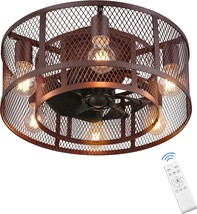 Ohniyou Cage Ceiling Fan With Light, 21 Inch Farmhouse Low Profile Ceiling Fan - £164.82 GBP