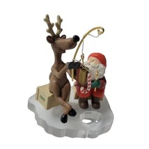 Vintage 1995 Hallmark Keepsake Ice "Fishing for Fun" Santa Reindeer Orna... - $9.49