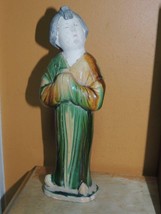 Chinese Terracotta Mud Woman Standing 7.5&quot; Sancai drip glaze yellow gree... - $496.70 MXN